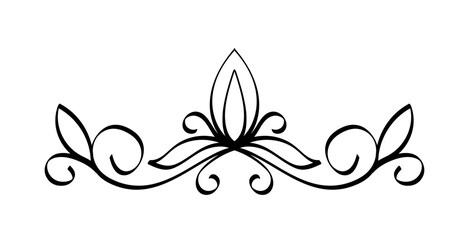 Vintage frame element. Traditional pattern and ornament. Retro swirl and vignette. Template for books decoration. Graphic element for website. Linear vector illustration