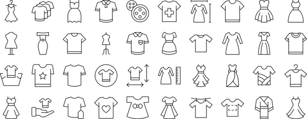 Dresses and T Shirts Outline Simple Linear Image Collection. Editable Stroke. Suitable for Web Sites, Books, Cards, Apps