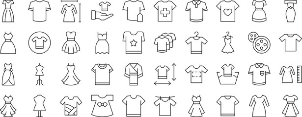 Dresses and T Shirts Bundle of Thin Icons. Editable Stroke. Suitable for Web Sites, Books, Cards, Apps