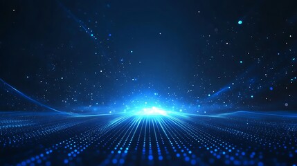 Fototapeta premium A mesmerizing abstract blue background with glowing particles and waves, perfect for technology and digital themes.