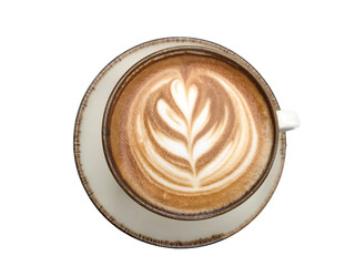 top view isolated cappuccino coffee with latte art, png