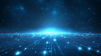 Obraz premium A mesmerizing blue background filled with stars and glowing lines, creating a sense of depth and infinite space.