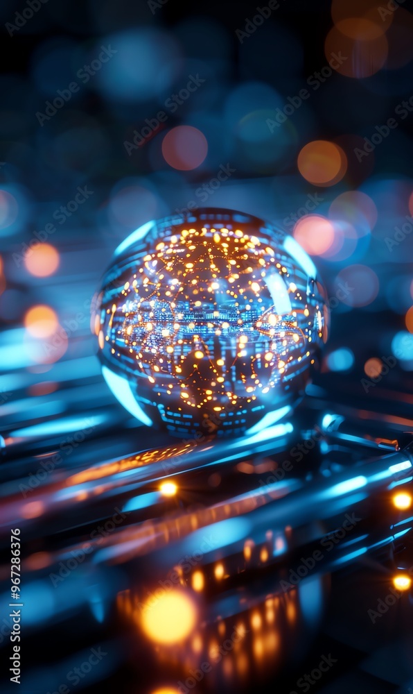 Aufkleber A mesmerizing close-up of a crystal sphere reflecting colorful lights, creating an enchanting visual experience and intricate patterns.