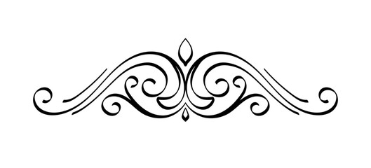 Vintage frame element. Traditional pattern and ornament. Retro swirl and vignette. Victorian ancient style. Poster or banner. Linear vector illustration