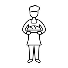 Outline figure of baker holding bread on white background