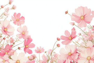 コスモスの水彩イラスト, ピンク