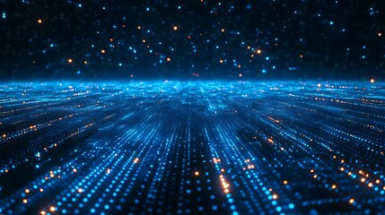 Fototapeta premium A mesmerizing blue landscape of glowing digital particles creating a futuristic atmosphere of technology and innovation.