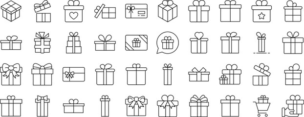 Giftbox, Box for Presents Thin Icons Collection. Editable Stroke. Suitable for Web Sites, Books, Cards, Apps