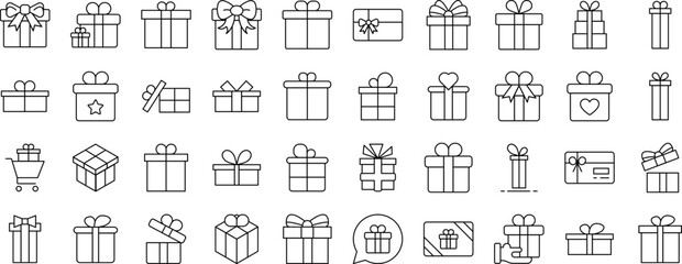 Giftbox, Box for Presents Set of Thin Icons. Editable Stroke. Suitable for Web Sites, Books, Cards, Apps