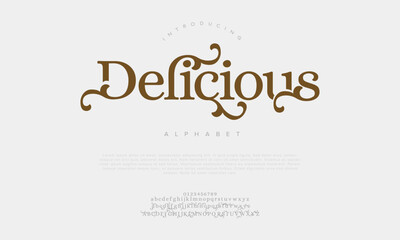 Delicious typography beauty fashion elegant minimalist serif italic fonts decorative wedding vintage retro logos. Minimal luxury font alphabet logo. Vector illustration
