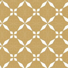 Abstract geometric pattern with crosses, stripes, lines. Seamless vector background. White and gold ornament. Modern reticulated graphic design.