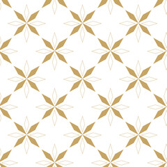 Abstract geometric pattern with crosses, stripes, lines. Seamless vector background. White and gold ornament. Modern reticulated graphic design.