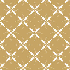 Abstract geometric pattern with crosses, stripes, lines. Seamless vector background. White and gold ornament. Modern reticulated graphic design.