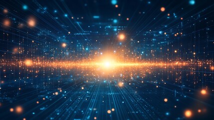 Fototapeta premium A mesmerizing burst of light in a digital universe, showcasing vibrant particles and dynamic energy waves.