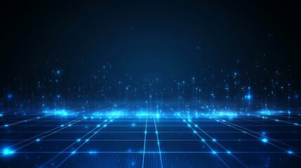 Fototapeta premium A mesmerizing digital landscape featuring blue glowing lines and dots against a dark background, perfect for tech-themed projects.