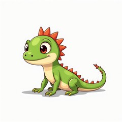 Obraz premium Adorable Green Cartoon Baby Dinosaur Illustration with Red Spikes