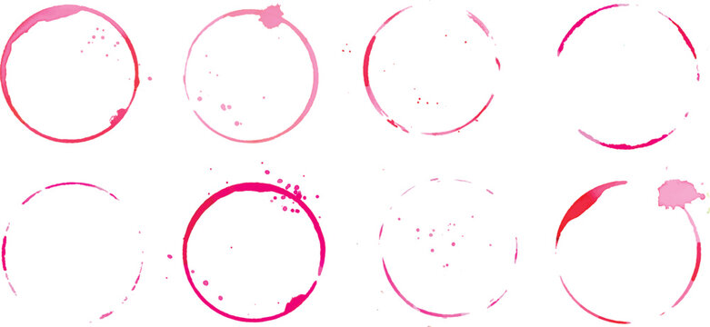 Wine glass traces, red stains and drops of wine, circle marks. Set of different prints for winery, classes and wine tasting design