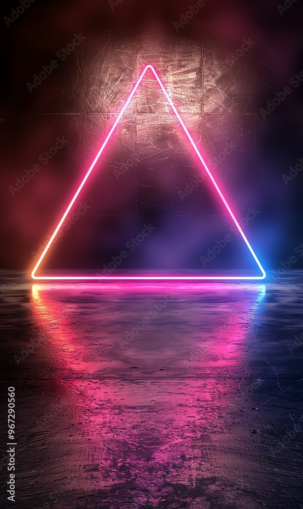 Poster A vibrant neon triangle glowing against a dark background, creating a modern and artistic visual effect.