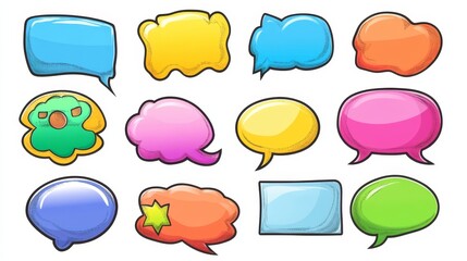 A set of colorful speech bubbles with different colors and sizes