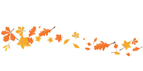 Autumn leaves seamless border. Wave of falling leaves on a transparent background