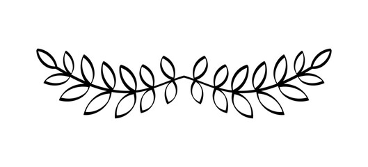 Vintage frame element. Traditional border and pattern. Template and layout. Classical ornament with leaves. Victorian era. Linear vector illustration