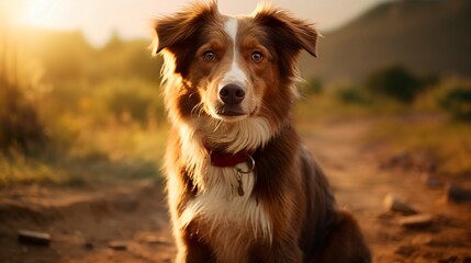 A photo of a friendly dog outdoors