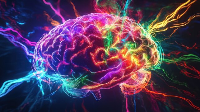 Creativity concept with a brain exploding in colors. Mind blown concept