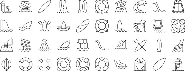 Lifeline and Water Slide Related Icon Set. Editable Stroke. Suitable for Web Sites, Books, Cards, Apps