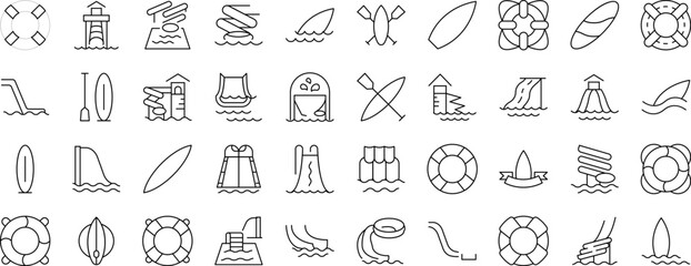 Lifeline and Water Slide Bundle of Thin Icons. Editable Stroke. Suitable for Web Sites, Books, Cards, Apps