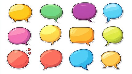 A set of colorful speech bubbles with different colors and sizes