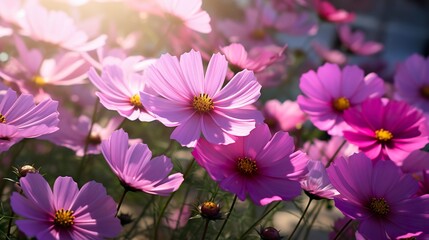 A photo of a garden of cosmos flowers