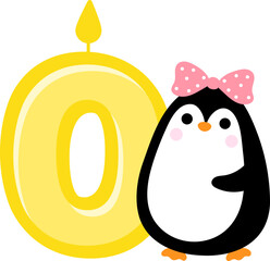 Cute little Penguin and Number 0