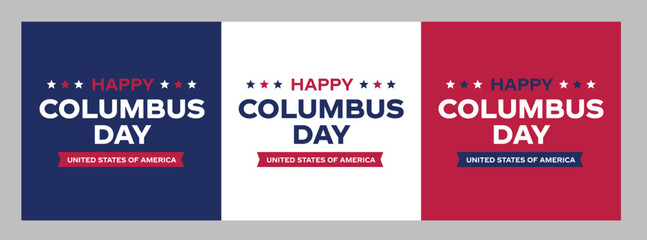Fototapeta premium Happy Columbus Day Logo, Banner with USA Flag. America Flag Colors, Celebrate Christopher Columbus Discover America Vector Illustration.