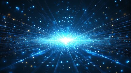 Fototapeta premium A stunning burst of blue light radiates outward, creating a cosmic atmosphere filled with shimmering stars and radiant energy.