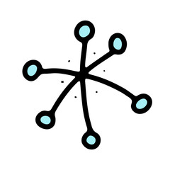 Doodle Christmas snowflake. Hand-drawn blue snow isolated on white background. X-mas line dot winter holiday symbol of the New Year. Cold sign. Festive decoration element. Vector snowy illustration