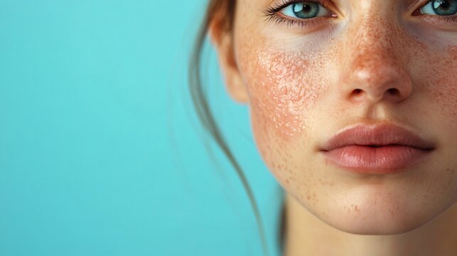 Close up of Woman s Face with Freckles and Dry Skin