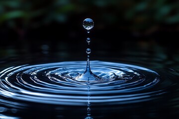 Water droplet creates ripples in still water.