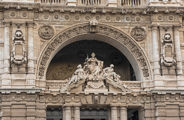Closeup detail of ornate building facade exterior