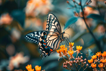 butterfly sitting on the flower in summer meadow