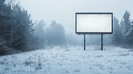 Blank white billboard mockup in a rugged offroad landscape in winter  new beautiful stock image illustration AI