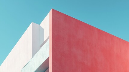 Minimalist corner building wall exterior construction perspective view with blue sky