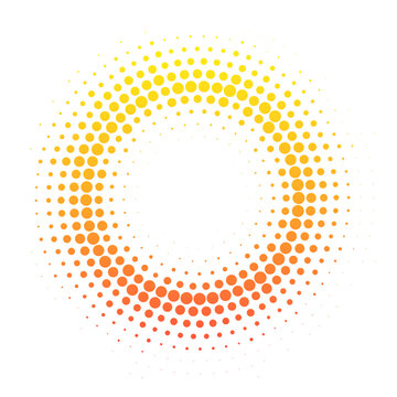 Halftone effect dotted yellow orange gradient frame. Isolated vector dotted circle