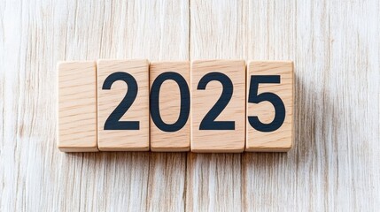 Fototapeta premium Cubes displaying the year 2025 symbolize new beginnings and business resolutions for a bright future ahead in the New Year