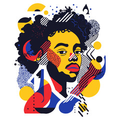 Vector illustration of a person with curly hair Shown in a bold and vibrant style reminiscent of Memphis design.