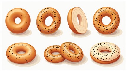 Delicious Bagels Assortment Illustration with Various Toppings for Food Design and Marketing