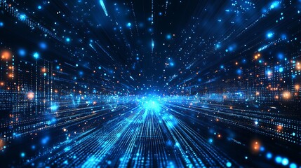 Naklejka premium A stunning visualization of blue light rays creating a dynamic, futuristic atmosphere in cyberspace, perfect for technology-themed projects.