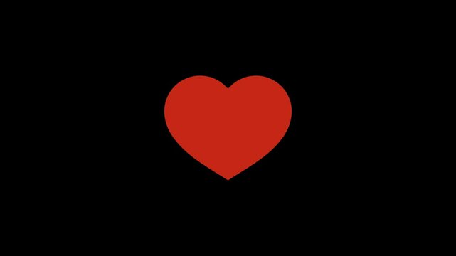Animation of white heart outline icon transformation into a red filled heart. Transparent background with alpha channel. Post like on instagram. Click on the heart.
