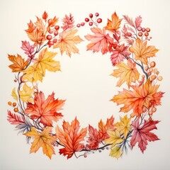 Foliage Frame. Vibrant Watercolor Leaves Border on White Background. Invitation, Greeting Card