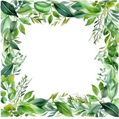 Obraz premium Foliage Frame. Vibrant Watercolor Leaves Border on White Background. Invitation, Greeting Card