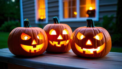 Obraz premium Halloween jack o lantern with pumpkins